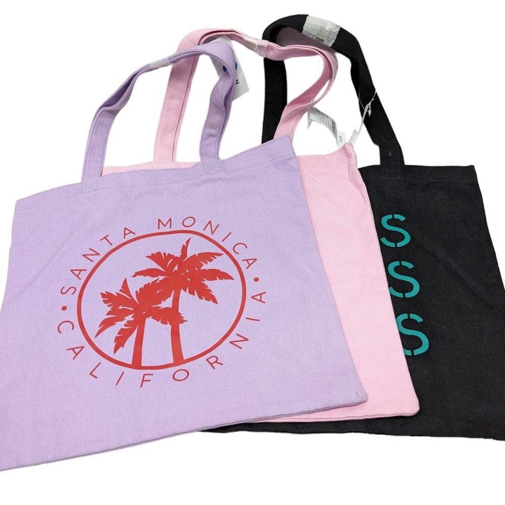 Lot of 3 Pacsun Canvas Tote Bags Women California Babes Girls NEW